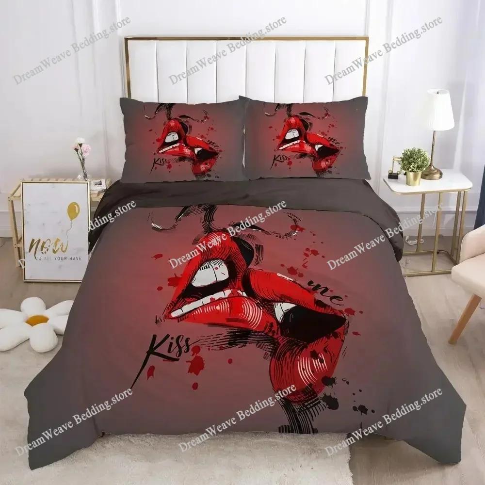 

Red Lips Duvet Cover Luxury Romantic Theme Bedding Set for Couple Valentine's Day Gifts for Girlfriend Bedroom Decoration741