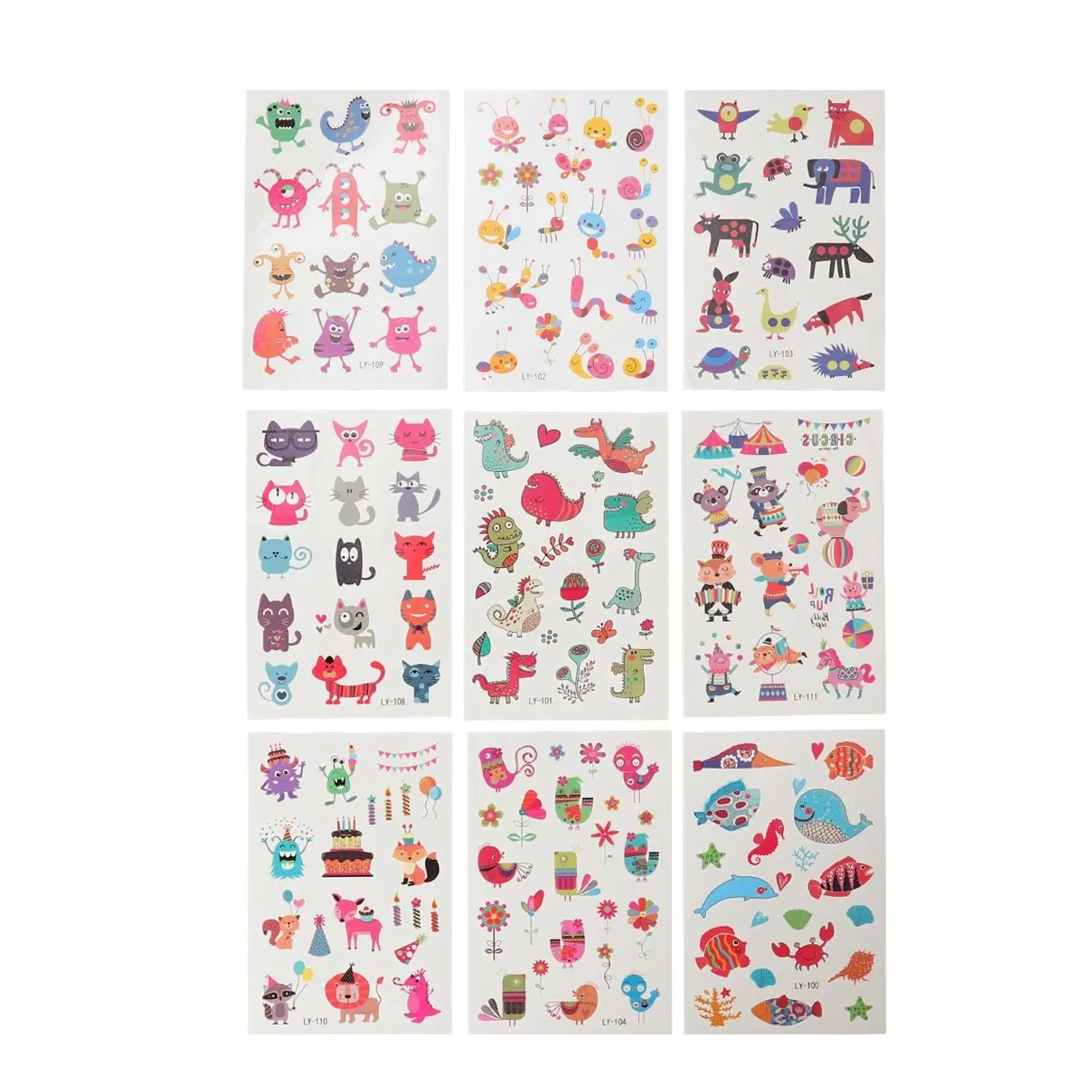 9 Sheets Cartoon Body Stickers Birthday for Kids Childrens Small Cute Kawaii Character