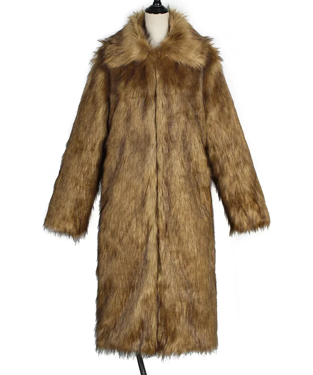 Men Faux Fox Fur Jacket Coat Winter Warm Thick Fluffy Long Sleeve Shaggy Outerwear Luxury Fur Long Jacket Bontjas Jackets Mens