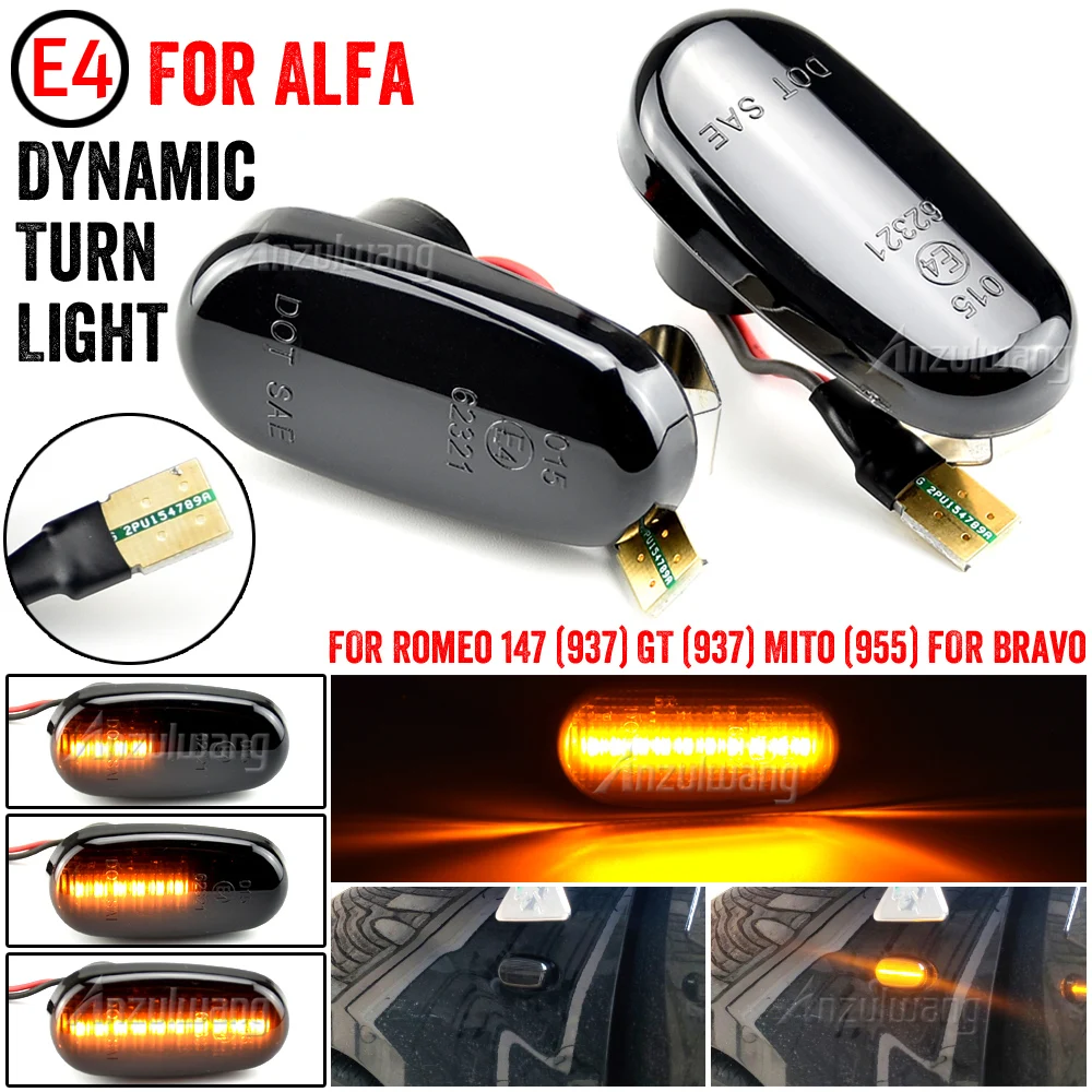 2XFor Alfa Romeo Mito 955 For Alfa Romeo Mito 147 GT 937 Fiat Bravo Dynamic LED Side Marker Light Arrow Turn Signal Blinker Lamp