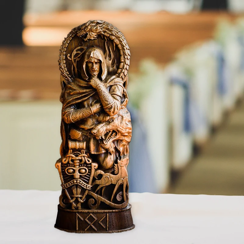 Hero statues imitation wood carving resin ornaments resin crafts myth ornaments Thor gods decoration