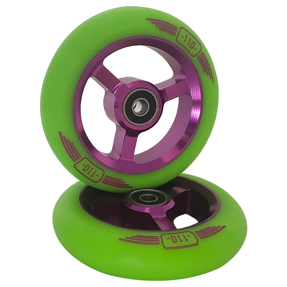 110mm Pro Stunt/Push/Kick Scooter Wheels 88A PU ABEC-9 Bearings Wheels Aluminum Core Accessories Scooter Parts 2 Pieces