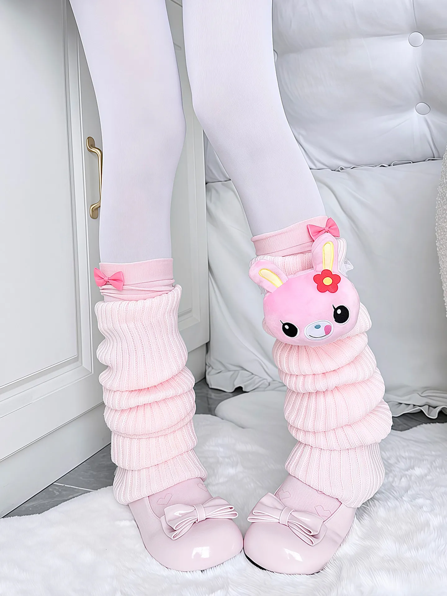 

Lolita Bow Knee Socks Girl Pile Daughter Clothes Pink Cute Cartoon Socks Harajuku Leg Warmers Japanese Rabbit Socks Y2k