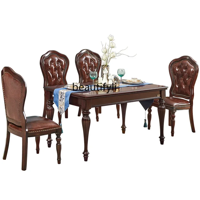 Q132 American solid wood cherry wood dining table 1.6/1 meters rectangular retro restaurant country style dining table