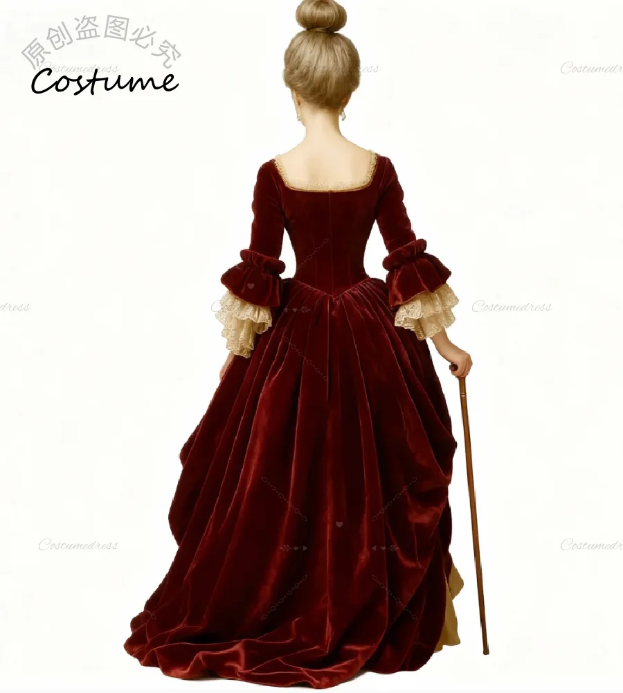 貴族バロック様式のイブニングドレス 18世紀ヴィンテージ マリー・アントワネット プロムドレス スクエア ルネサンス伯爵夫人 チューダーパーティー
