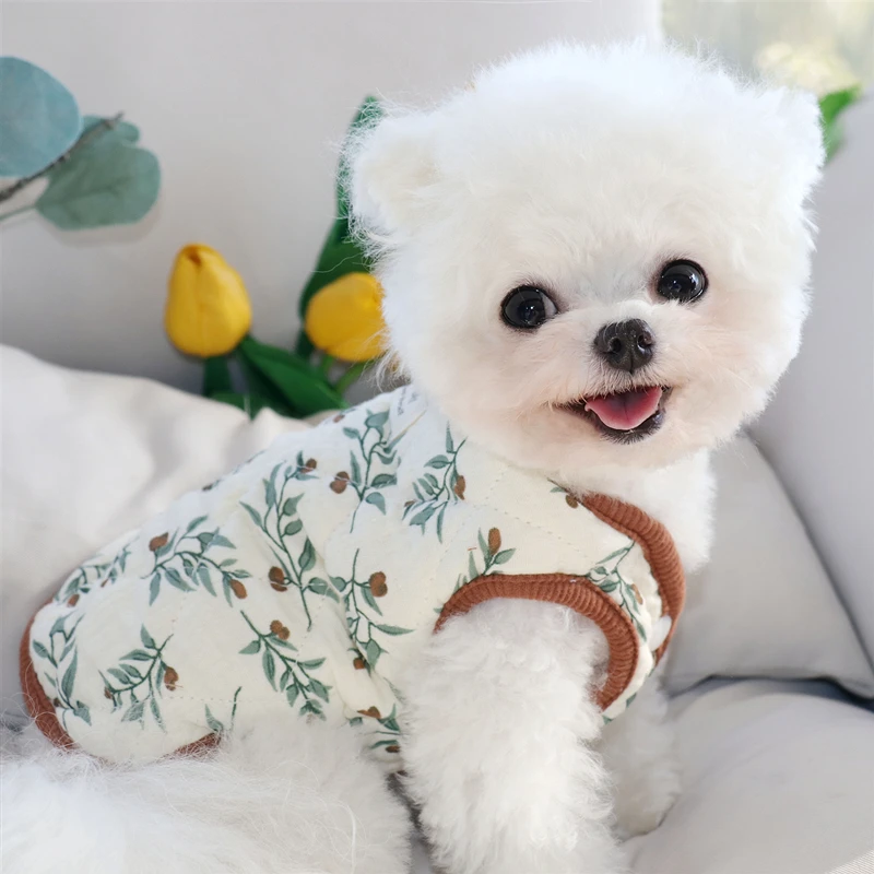 

New Pet Thickened Cotton Coat Teddy Shredded Vest Warm Dog Clothes Pomeranian Cat Winter Clothes Puppy New Year Clothes