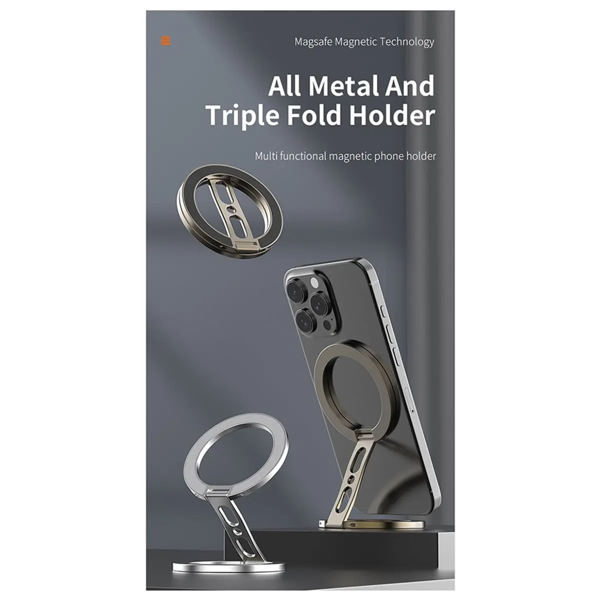 Phone 360° Rotation Double-Sided Magnetic Holder for Portable Metal Finger Ring Stand for Smartphone Grey