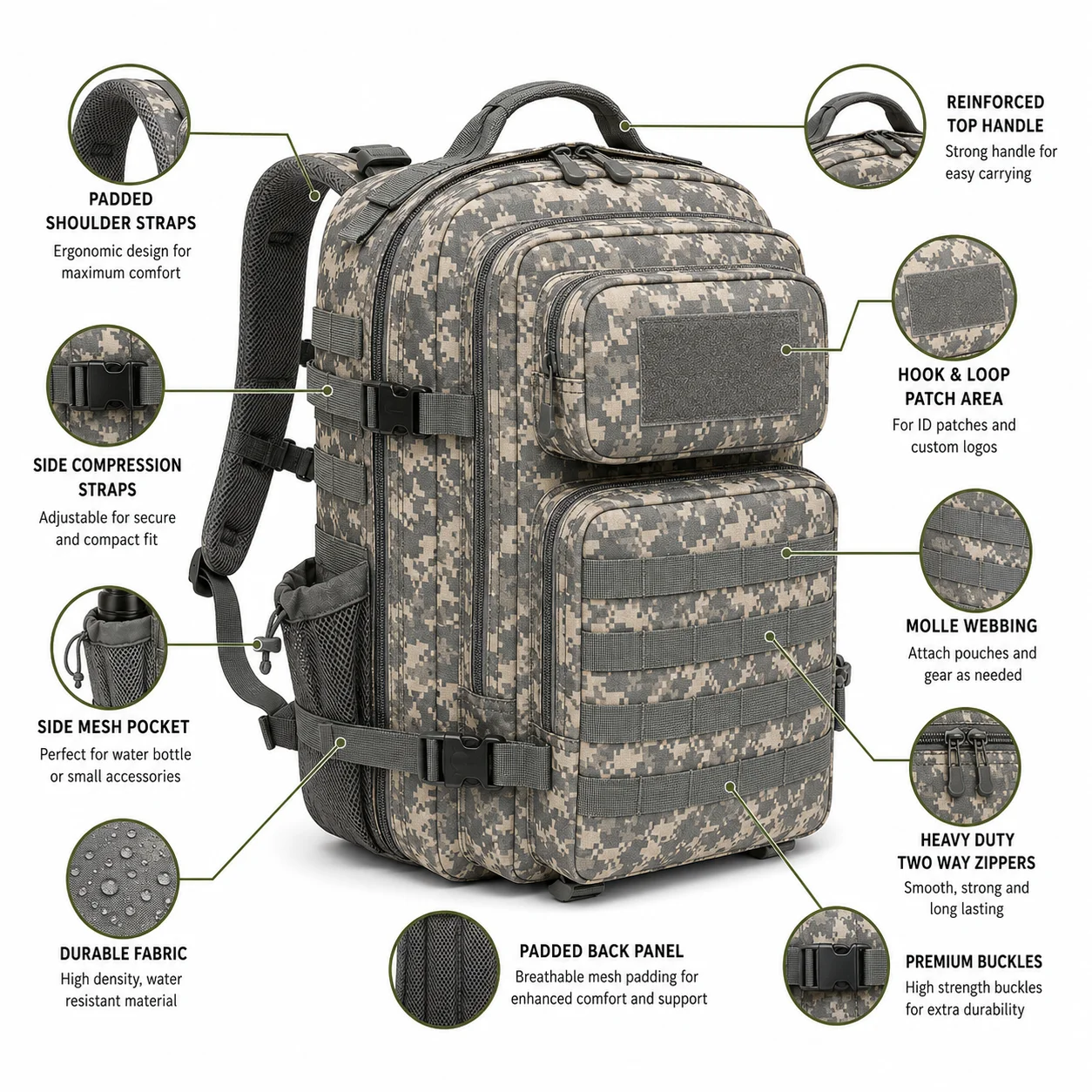 Unisex 1000D Nylon Tactical Vest Bag 12L Camouflage Outdoor Backpack Molle Carring System Zipper Polyester Men's Sports