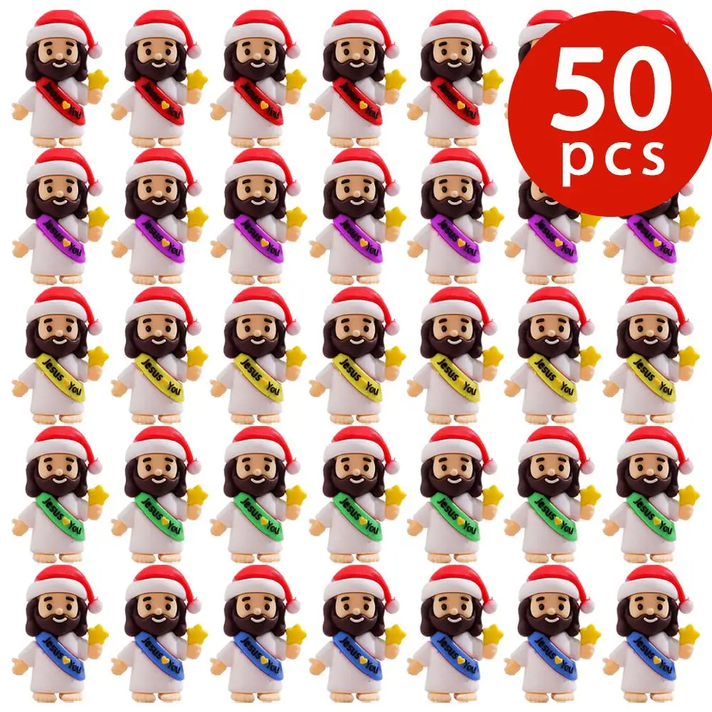 50 قطعة شخصيات يسوع الصغيرة يسوع يحبك ألعاب الجيب المطاطية شخصيات صغيرة لإخفاء والسعي حفلة دينية لمدرسة الأحد