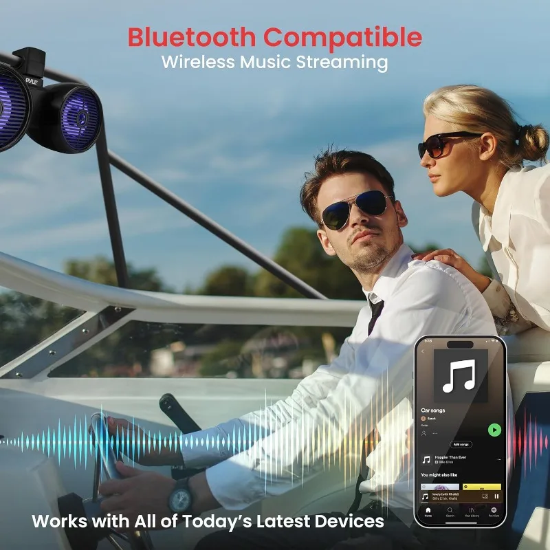 Doppi altoparlanti fuoristrada impermeabili - Sistema audio a torre per wakeboard marino a 2 vie da 6,5" 200 W con luce LED, gamma completa per esterni