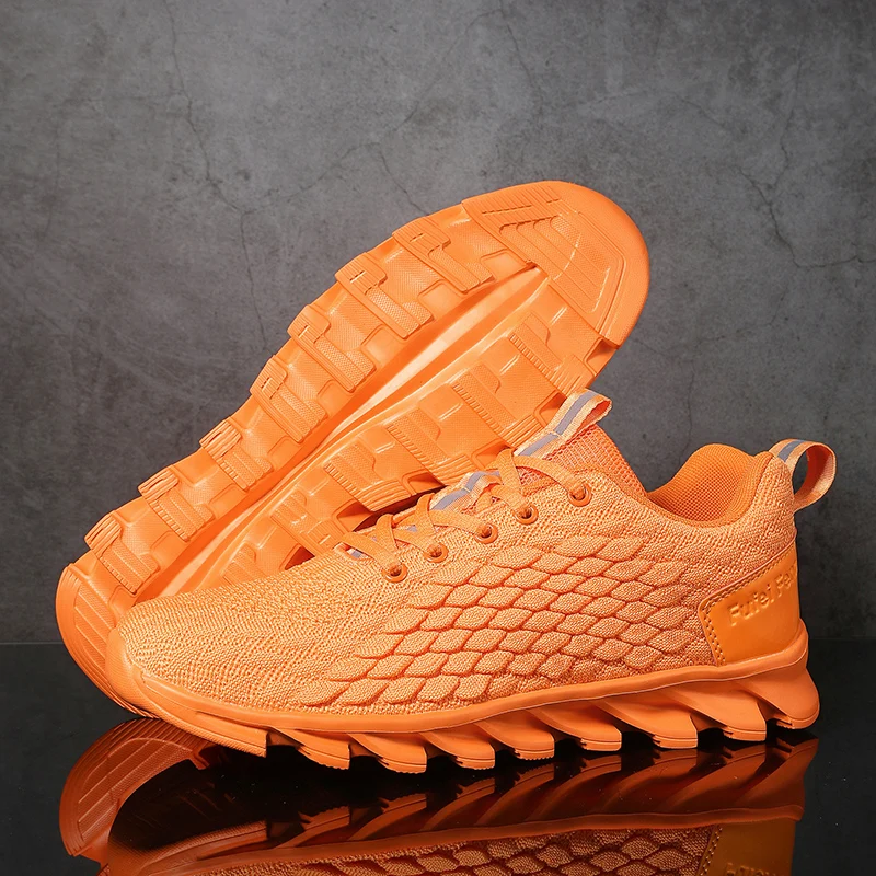 Clearance Hot Sale Men's Running Shoes Cheap Lightweight Knit Jogging Shoes Men Fashion Orange Casual Breathable Mens Trainers