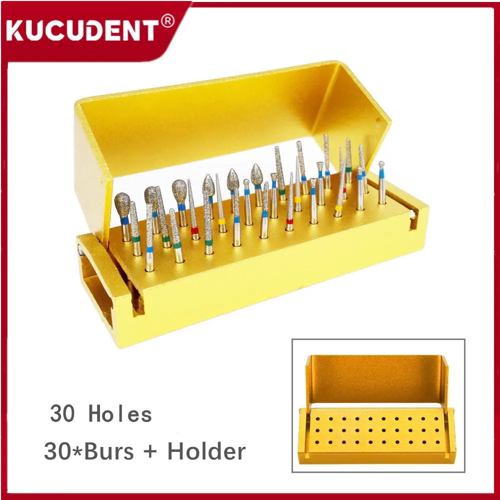 30 Holes Dental Diamond Burs Drill Holder Box Disinfection Block Aluminium High Speed Handpiece Bur Sterilizable Stand Dentistry