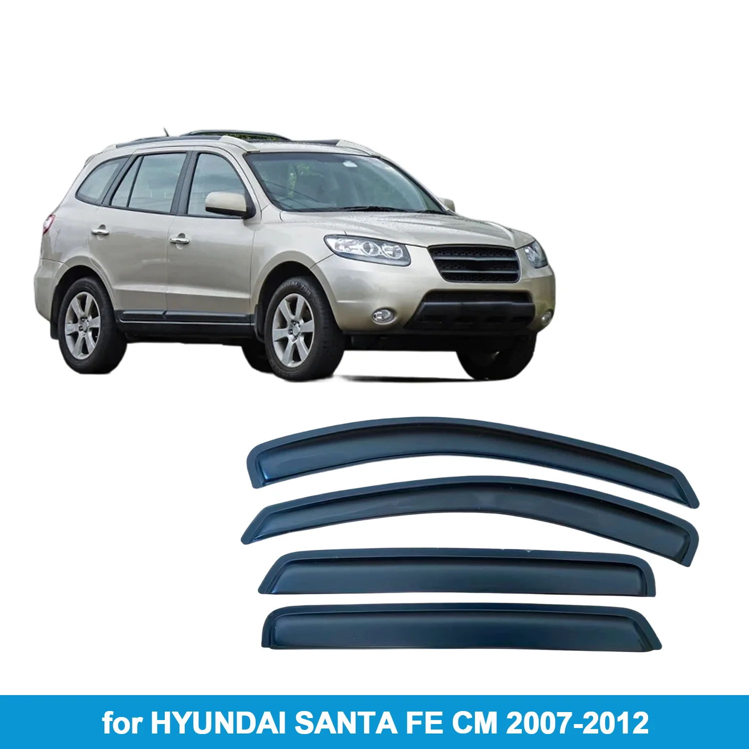 

Window Visor for HYUNDAI SANTA FE CM 2007-2012 Rain Guard Side Vent Deflector Weathershield Outside-Mount Tape On