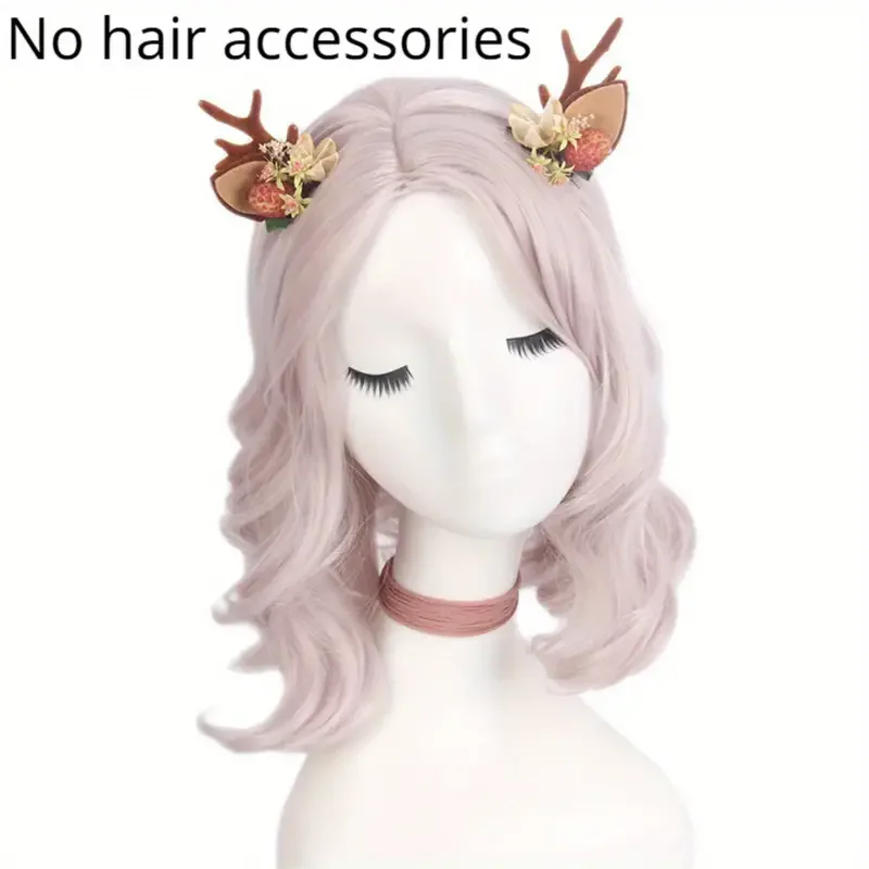 14 Inch Light Pink Coily Wig in Anime Style for Women, Glueless Rose Mesh Hat for Cosplay and Halloween Costume Party  J47801S