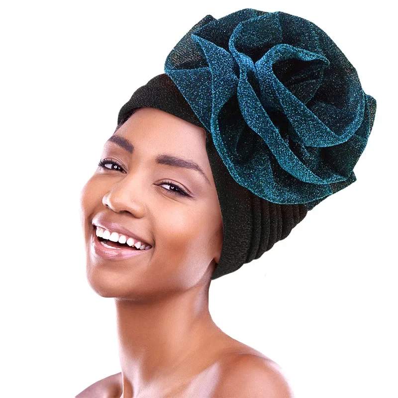 Women Hijabs Turban Big Flower Hair Bands Cancer Hat Beanie Wrap Bonnet Muslim Hair Loss Scarf Chemo Cap Bandanas Turbante