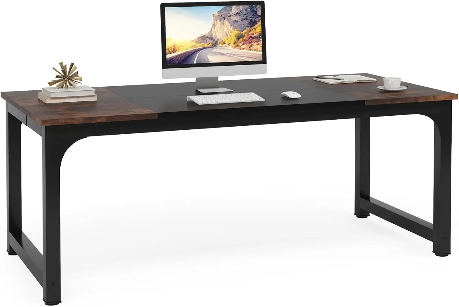 

70.8x31.5" Modern Large Computer Desk, Study Writing Workstation for Home Office, Black Metal Frame