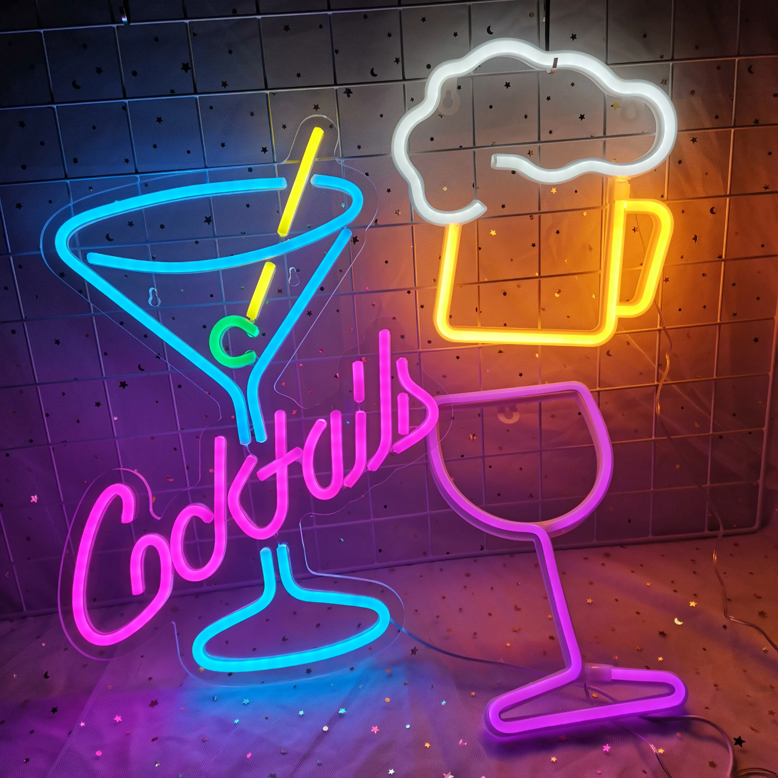 Cocktails Neon Signs Beer Bar Club Bedroom LED Neon Lights Sign for Hotel Pub Cafe Birthday Party Man Cave Neon Light Art Wall