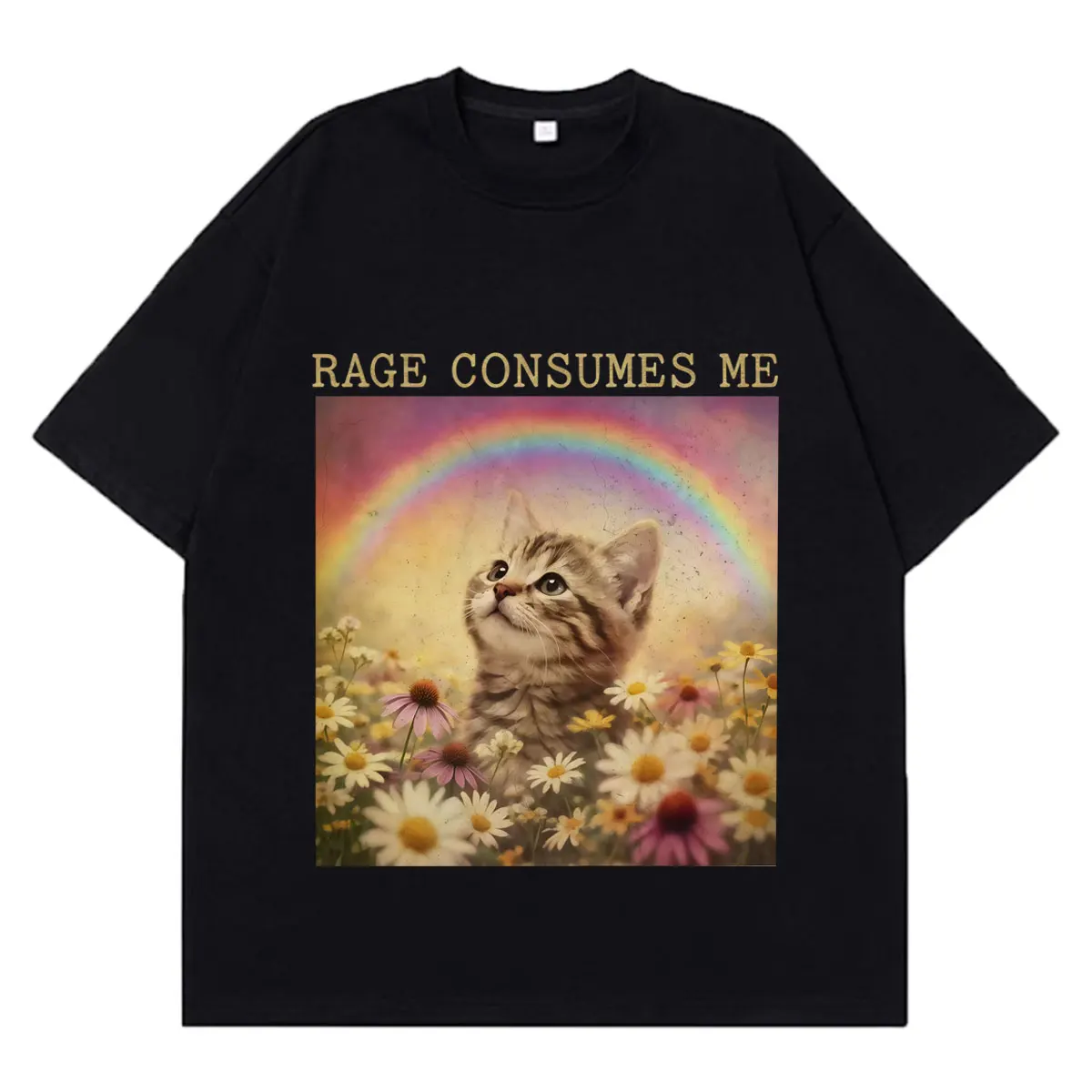 Rage Consumes Me Funny Cat Meme T-shirt Men Women Aesthetic Trend T-shirt Summer Short-sleeved Loose Casual Cotton T-shirts Tops