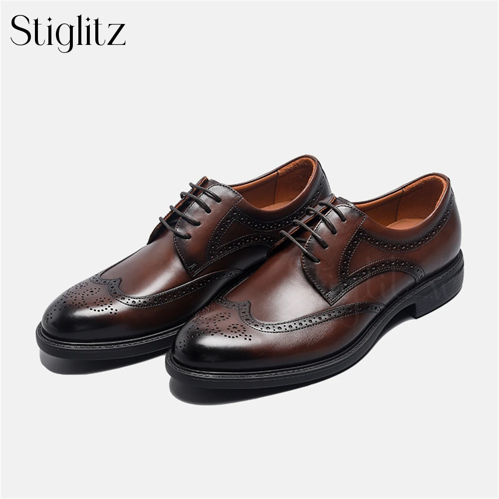 

Haute Couture Series Carved Brogues Genuine Calfskin Lace-Up Business Formal Shoes Elegant British Style Leather Wedding Shoes