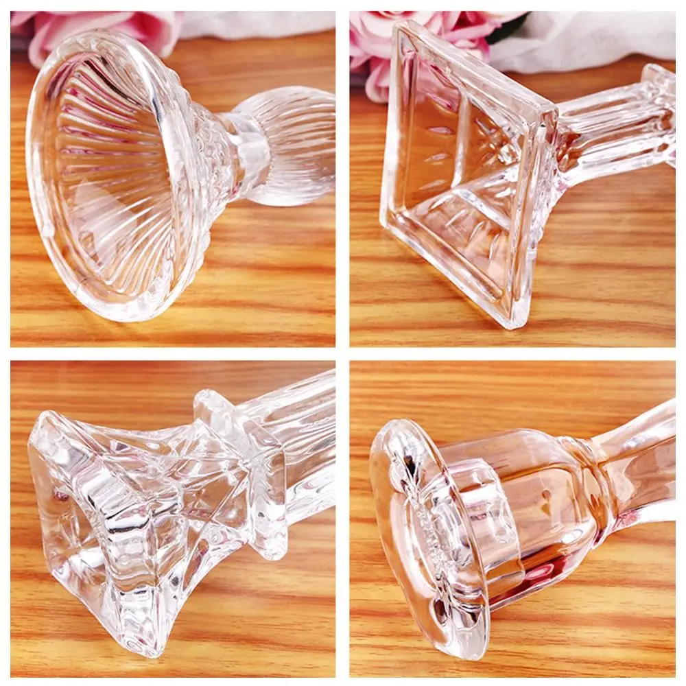 Vintage Glass Candle Holder Transparent Romantic Simple Candles Stand Thicken Non-slip Roman Column Candlestick