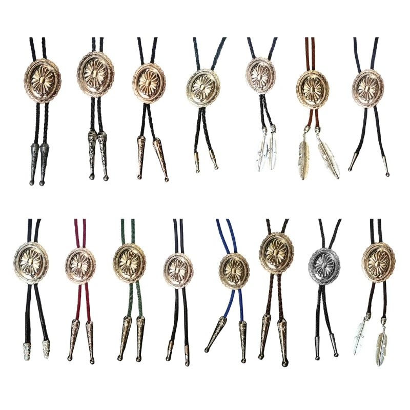 S1Y1 Men Women Vintage Bolo Tie Western Cowboy Metal Flower Pendant Necklace Necktie