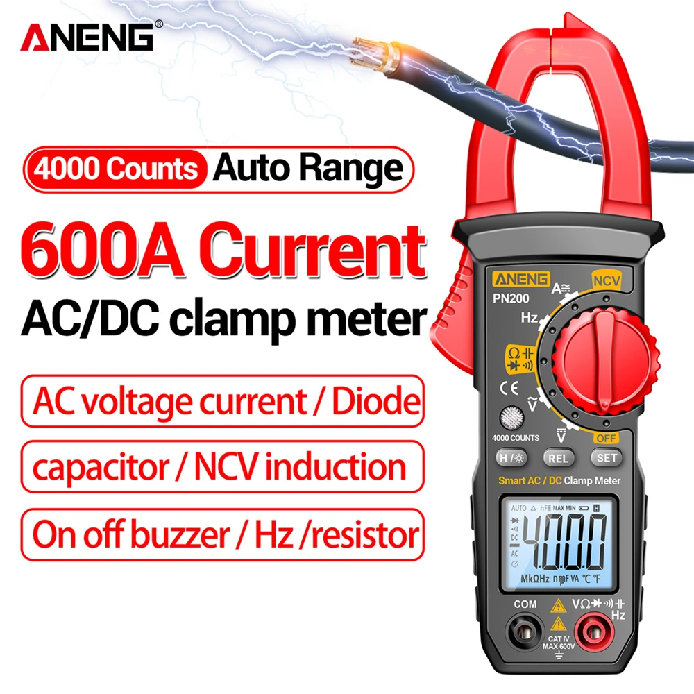 ANENG Digital Clamp Meter DC/AC 600A Current 4000 Counts Multimeter Ammeter Voltage Tester Car Hz Capacitance NCV Ohm Test