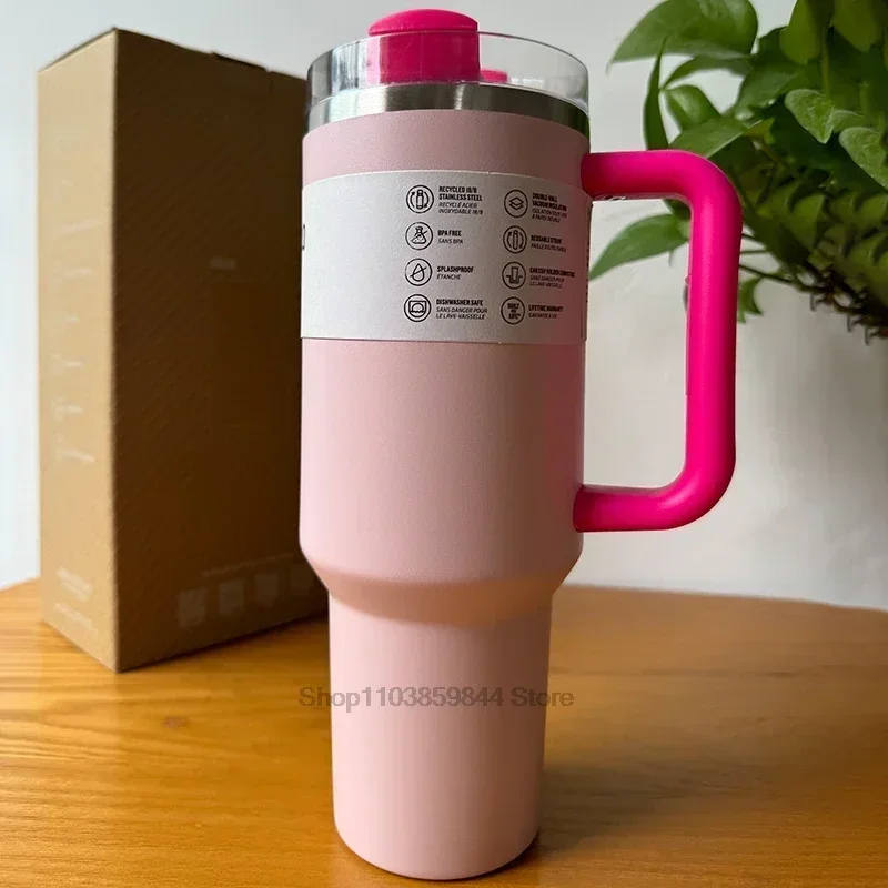 40 oz Tumbler With Handle Insulated Mug With Straw Lids Stainless Steel Coffee Termos Cup In-Car Vacuum Flasks Bottle with logo