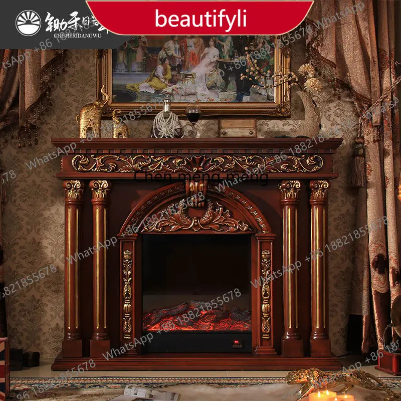 A55 European Roman column gold-painted electronic simulation flame heating fireplace decorative cabinet French