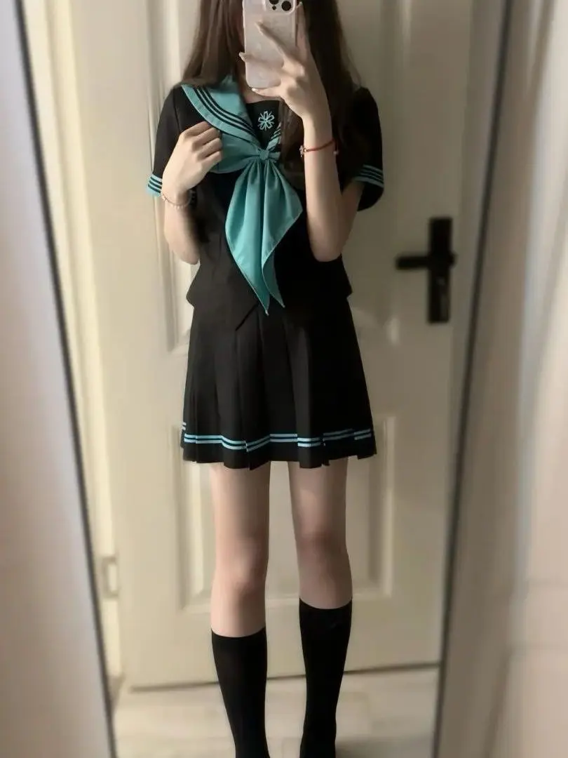 Versatile Basic Summer School Uniform Short Sleeve Two-Piece Set JK Japanese Style Sailor Suit Versatile Two-Piece Set
