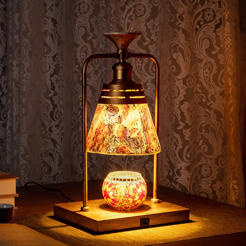 Wrought iron aromatherapy lamp, wax melting lamp, no open flame temperature adjustment, bedroom table , bedside