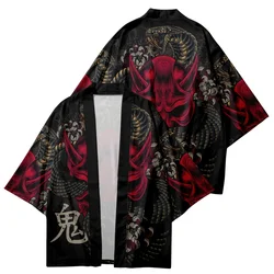 Demon Snake Print Japanese Kimono Streetwear Men Women Cardigan Haori Harajuku Traditional Beach Yukata Cosplay Clothing