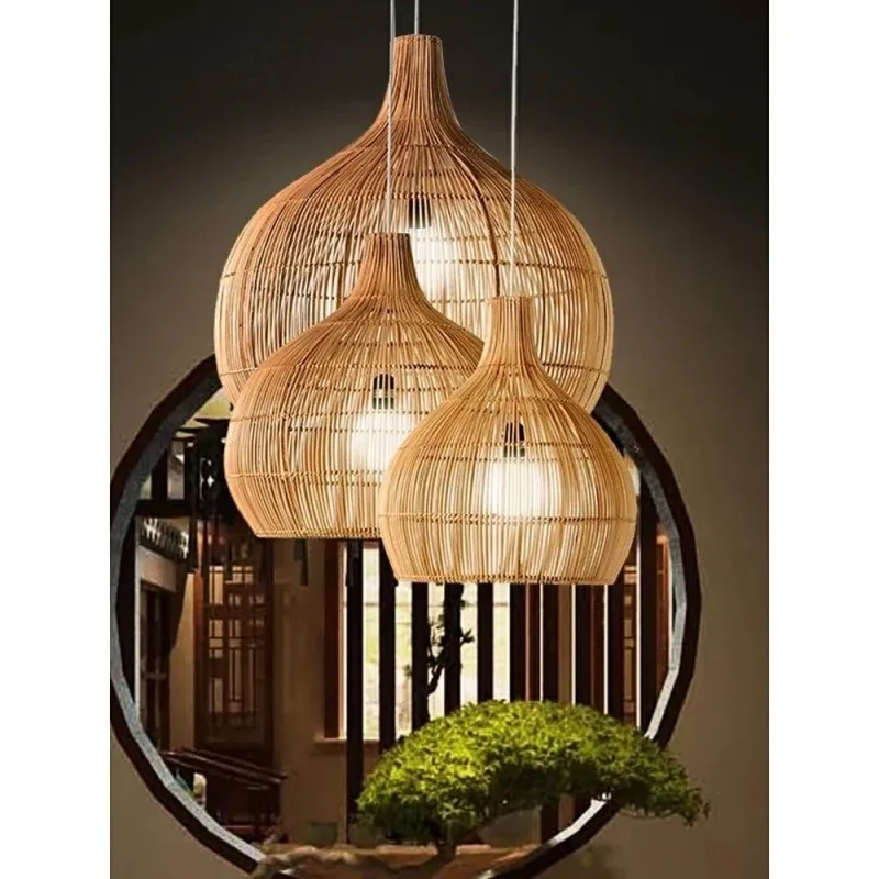 Nordic Pastoral Rattan Weave Chandelier Restaurant Bedroom Homestay  Southeast Asian Style Handmade Rattan Art Led Decor Lights