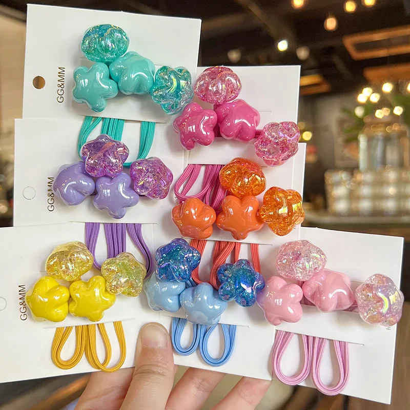 

2pcs/lot Acrylic Star Cartoon Elastic Hair Band Sets Hair Accessories Girls Handmade Hair Tie Headband Rubber Band