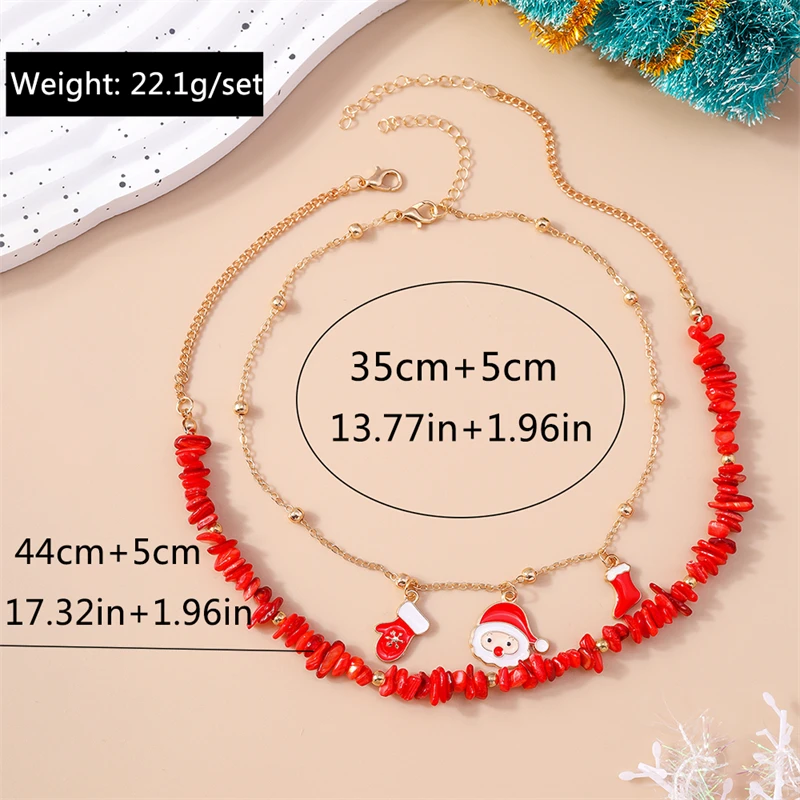 Modische handgefertigte Perlenkette für Damen, Weihnachtsanhänger mit Weihnachtsmann und Weihnachtsbaum, Halsketten für Mädchen, Neujahrsfest-Schmuck, Geschenke – Detail 8