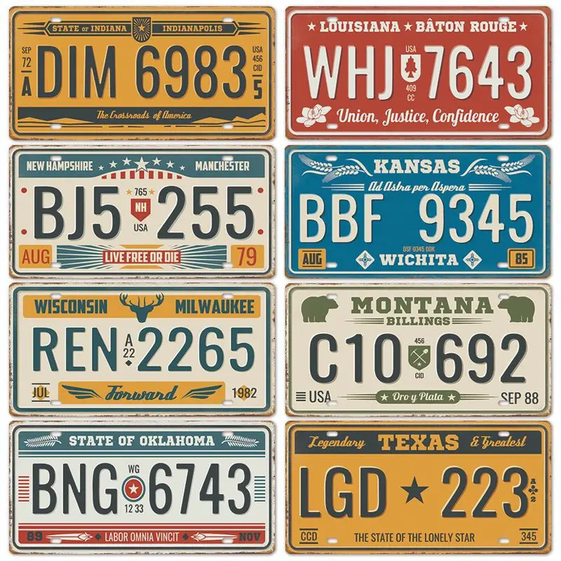 

New License Plate Vintage Iron Sheet Painting American Background Wall Frameless Decoration Hanging Picture