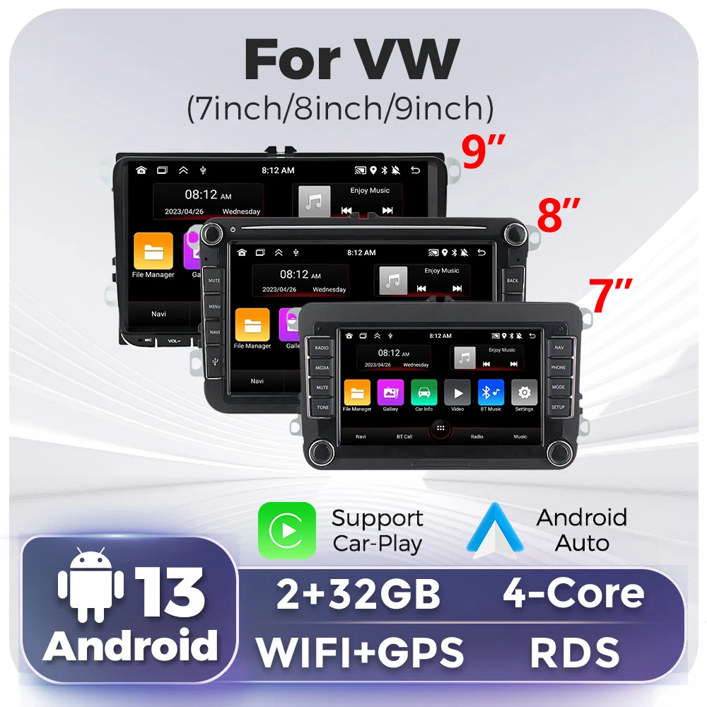 Android 13 Stereo For VW Volkswagen Caddy EOS Jetta Skoda Seat GPS 2 Din Auto Car Radio Carplay BT WIFl Multimedia Audio Player