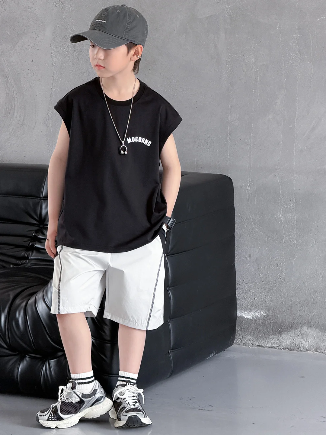 boys-summer-sleeveless-two-piece-set-thin-quick-dry-vest-casual-cotton-outfit-for-middle-and-large-children's-summer-clothes