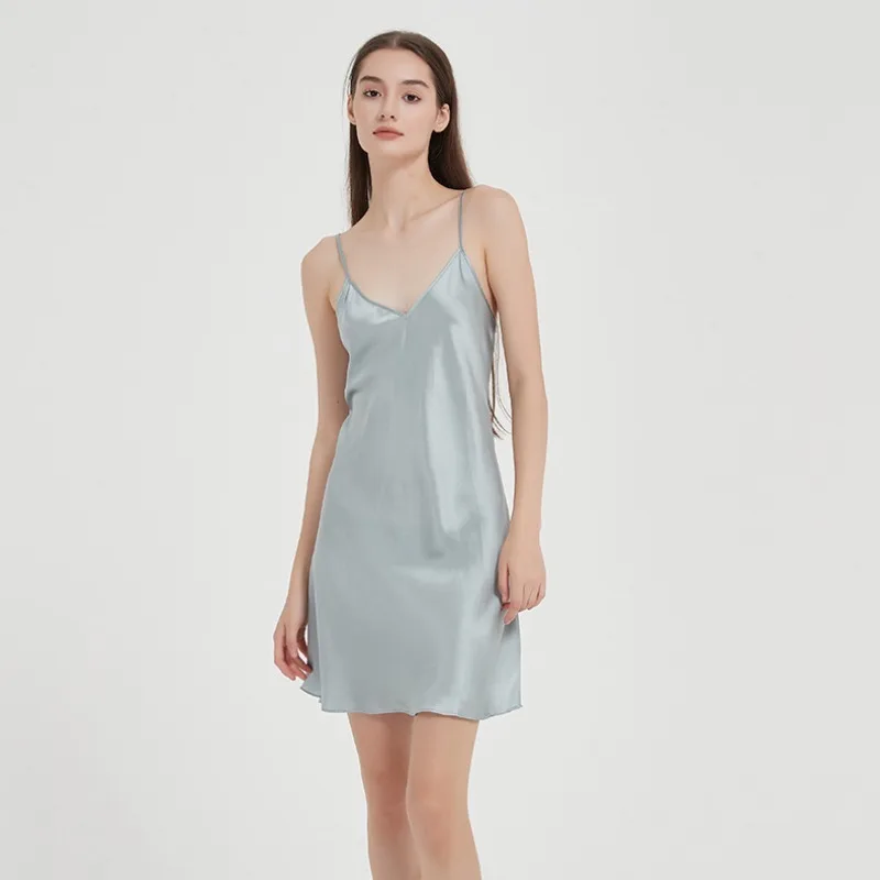 

Women's Summer 100% Mulberry Silk Nightgown Pajamas Simple V Neck Sexy Sleeveless Loungewear Solid Color Homewear XL Size