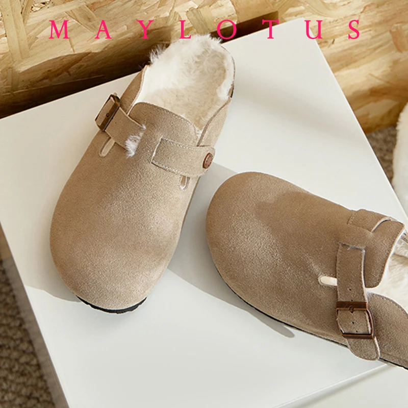 Summer Soft Footbed Cow Suede Sandals Women And Men Hombre All-Match Couples Wear Cork Slippers Winter Plus Velvet Shoes