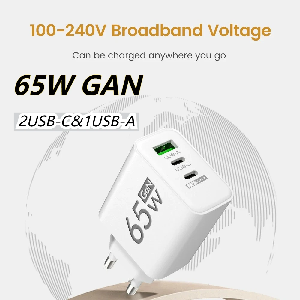 65 واط GaN PD USB شاحن سريع QC3.0 نوع-C الجدار شاحن 3 منافذ محول آيفون 16 برو سامسونج شاومي للهاتف الولايات المتحدة الاتحاد الأوروبي KR التوصيل #1
