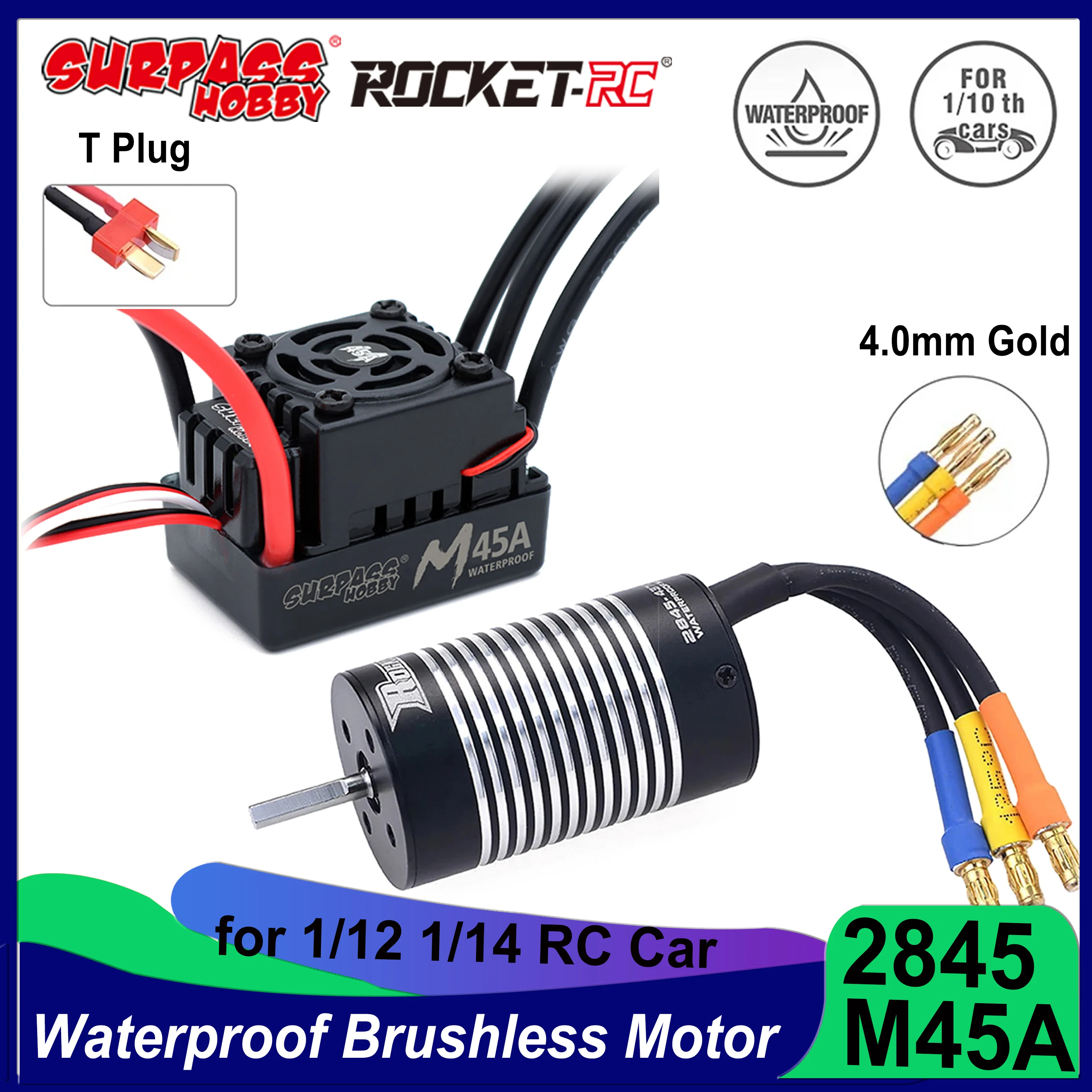 

Surpass Hobby Rocket 2845 Waterproof Brushless Motor w/ 45A ESC Combo for 1/12 1/14 RC Car Wltoys 144001 12428 Traxxas HSP Robot