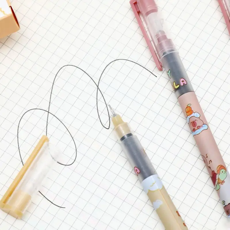 4Pcs Cute Capybara High-capacity Direct Liquid Ballpoint Pen Set Quickly-Drying Office School Supplies Stationery