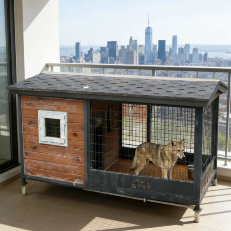 

Zhengda Modern Dog Pet House Wood Stainless Steel Frame Easy Clean Insulated Double-Window Design Rotating Feeding Bowl