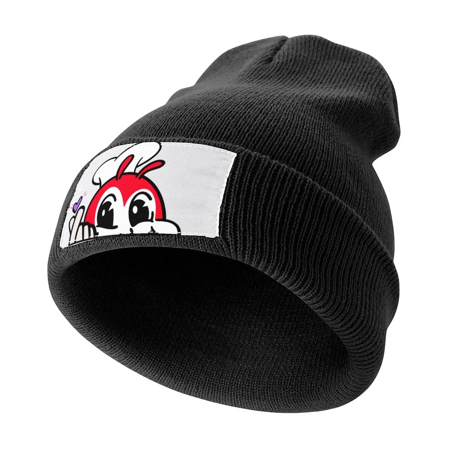 

JOLLIBEE PEEKING FINGER HEART FILIPINO STICKER BLACK Knitted Hat |-F-| Big Size Hat Elegant Women's Hats Men's