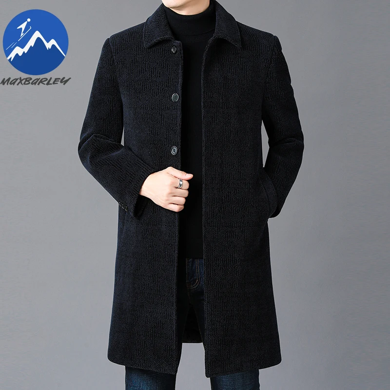 Maxbarley Korean Long Coat Men Fashion Tide Single Breasted Overcoat Man 2025 Winter New Stylish Wool Blends Trench Casual Loose