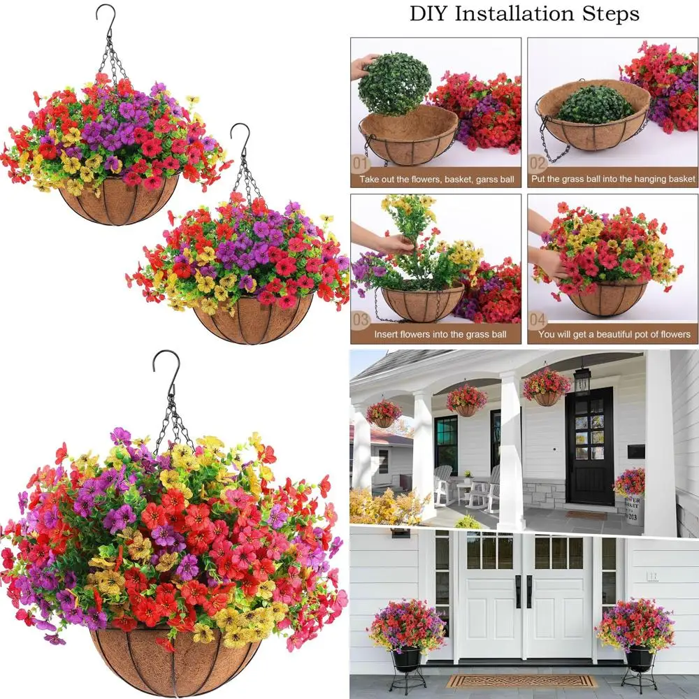 

2 комплекта Artiicial Outdoor зажигания с подвесной корзиной, 2 подвесных кашпо с 24 зажимами или весенне-летним ларгом Garden Pat