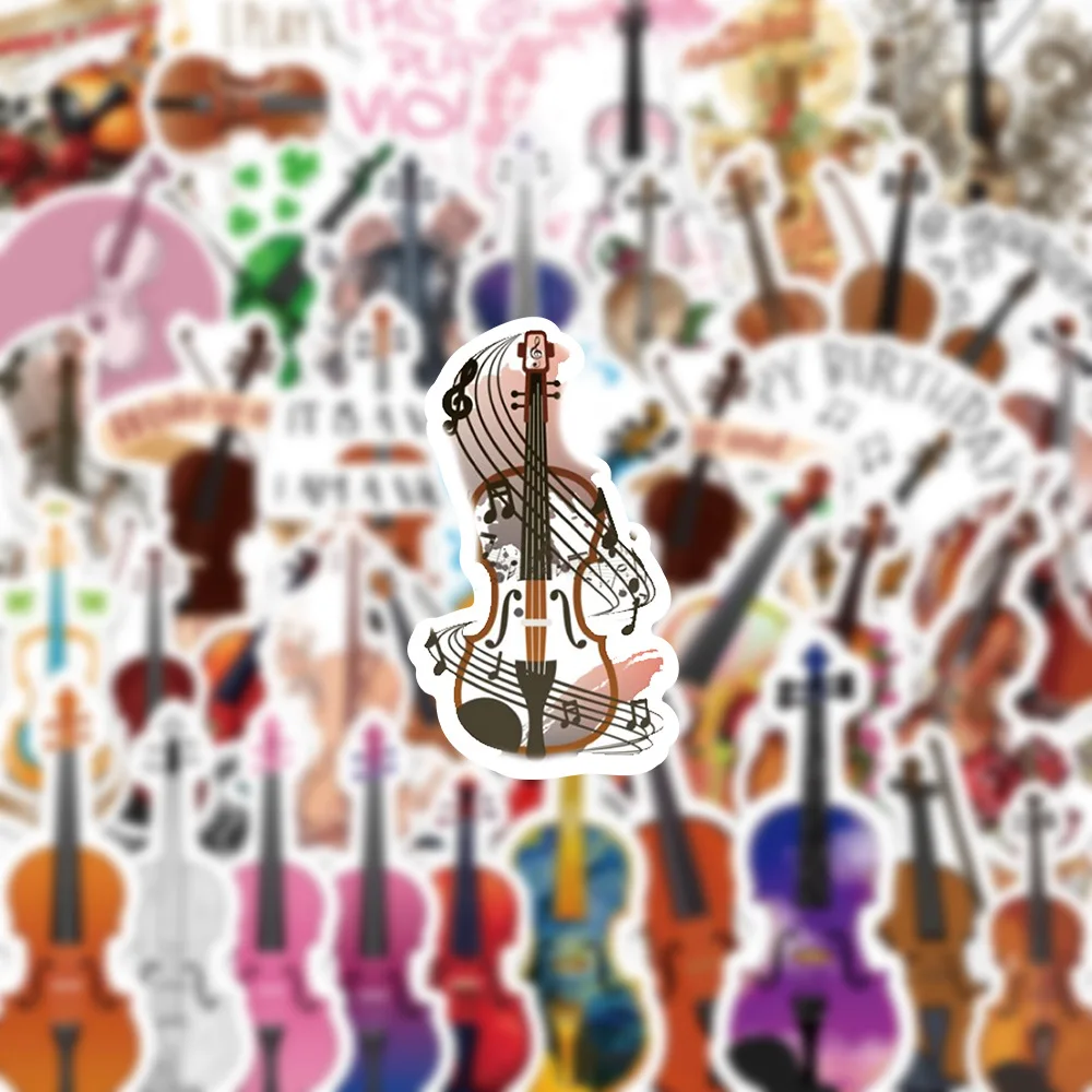 10/30/50PCS Strumento a corde Violino Cartoon Adesivi creativi Doodle Decalcomania impermeabile Giocattolo per bambini per Scooter Casco Scrapbook