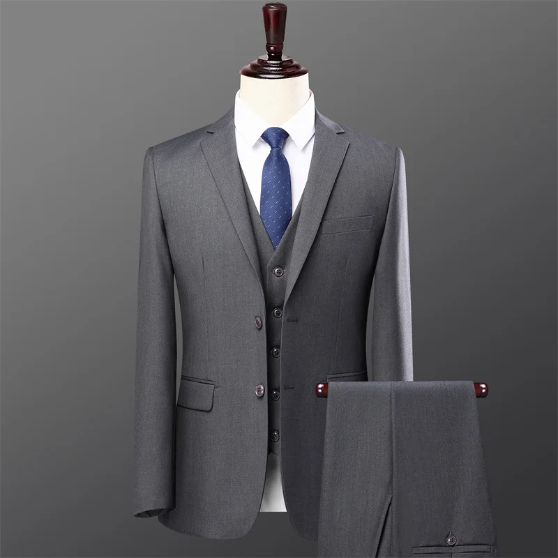 

High-quality men's fashionable party wedding smart solid-color casual business trend three-piece suit