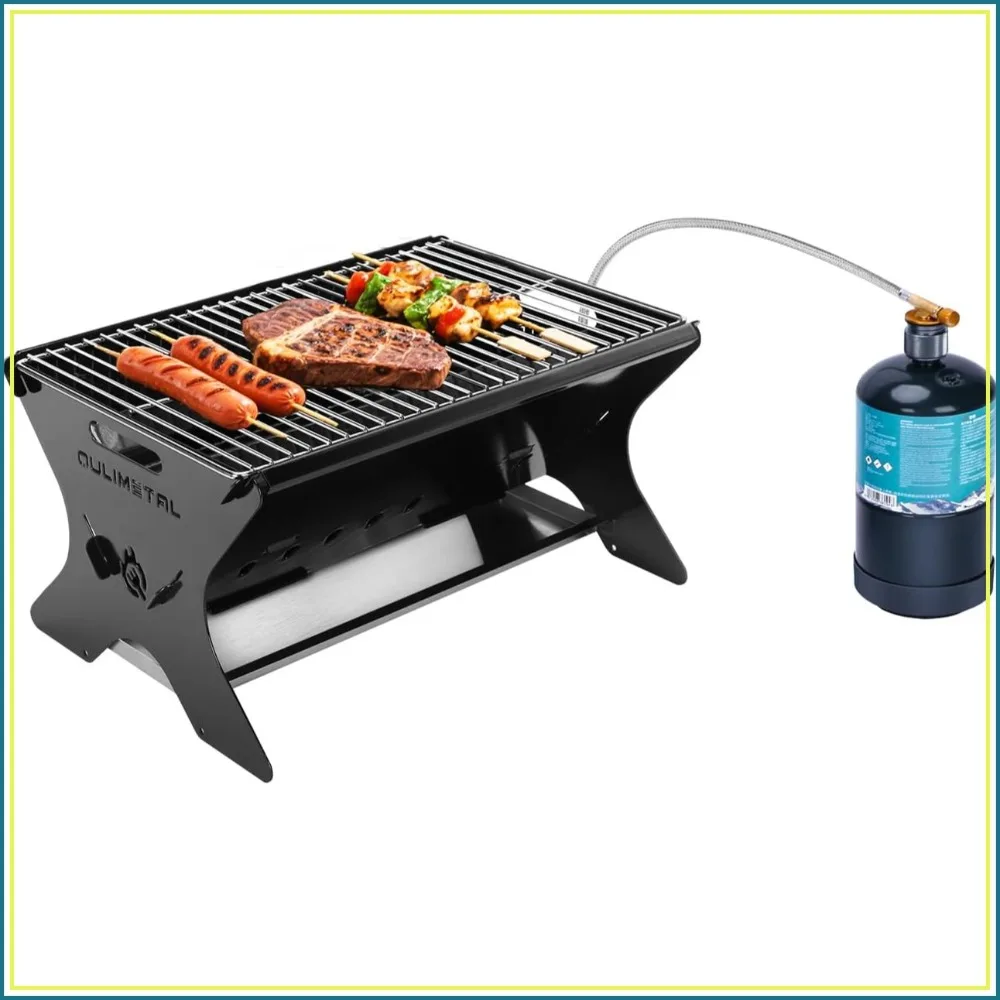 Portable Camping Grill - Foldable Charcoal/Gas Grill with Carry Bag | Heavy-Duty Backpacking BBQ & Fire Pit Grill for Outdoor Cooking, Camping, Tailgating, Patio & Backyard