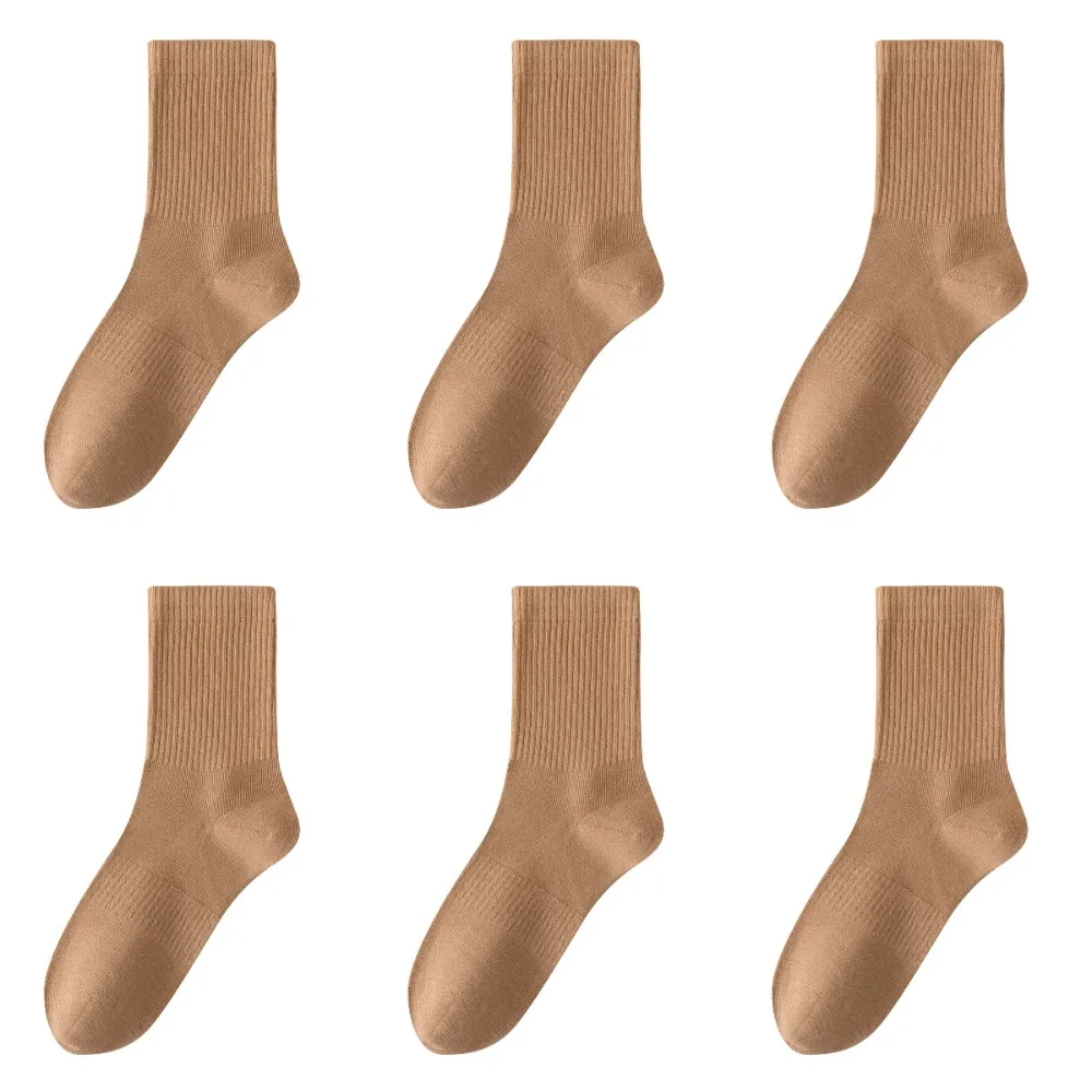 

6Pairs Fashion Simple Cotton Socks Wear-resistant Soft Medium Tube Socks Sweat-absorbing Breathable Solid Color Socks Girls/Boy